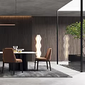 Modern Restaurant Interior Design With Long Table Chairs Wooden Wall And Pendant Lights