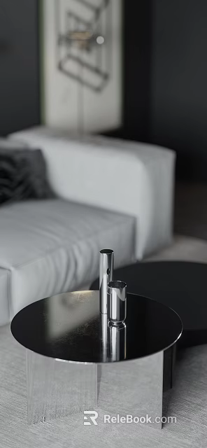 Modern Living Dining Room Interior With White Sofa Black Pillow And Metallic Decor 3d model 