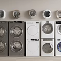 Multiple Modern Front Load Washing Machines In Various Colors With Control Panels 3d model