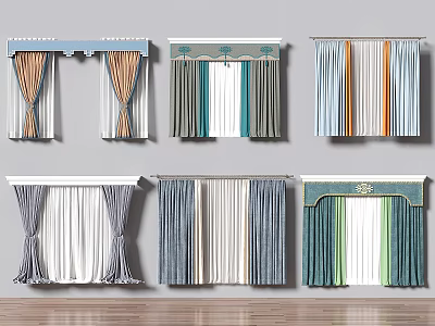 Colorful Curtain Designs With Striped Patterns Solid Colors And Decorative Valances For Modern Windows 3d model