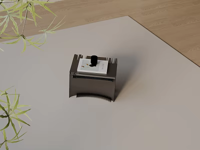Modern Side Table With Wooden Frame And Green Plant Leaves On Light Carpet 3d model