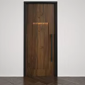 Sleek Wooden Hinged Door With Black Handle And Recessed Lighting Design