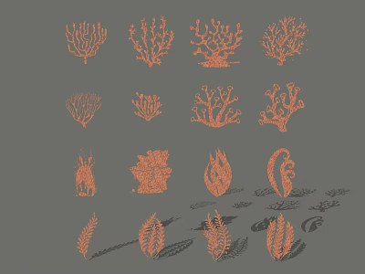 Nature Inspired Decorative Ornament Set With Coral Leaves Shell And Fern Shaped Pieces 3d model