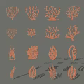 Nature Inspired Decorative Ornament Set With Coral Leaves Shell And Fern Shaped Pieces