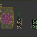 Home Audio System with Main Speaker Red Cone Satellite Speakers and Antenna Device