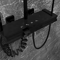 Black Modern Shower Head With Handheld Sprayer Mounted Bracket And Control Knobs On Textured Wall 3d model