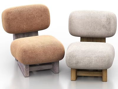 Modern Single Chair Interior With Brown Light Gray Upholstered Seats Wooden Frame 3d model