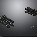 Black Military Missiles Arranged in Groups on Dark Reflective Background