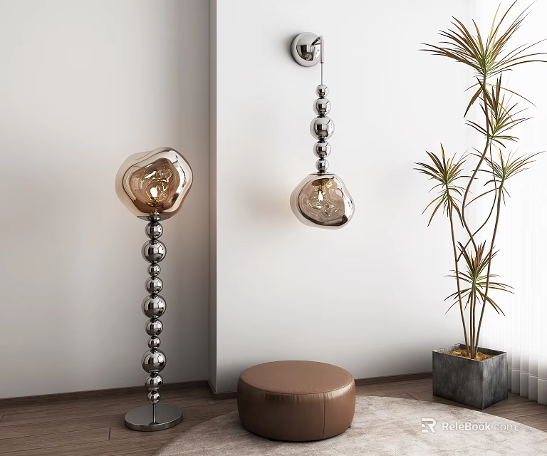 Modern Floor Lamp And Wall Lamp Combination With Glass Shades Metal Balls Interior 3d model 