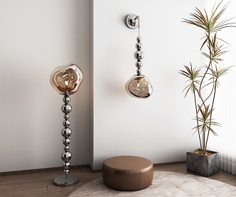 silver metal floor lamp wall lamp combination 3d model