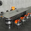 Industrial Style Gray Metal Table With Orange Seat Black Leg Chairs In Modern Workspace