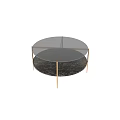 Modern Round Coffee Table With Black Marble Top And Gold Metal Legs Design