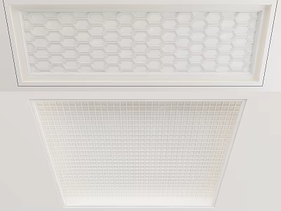White Ceiling Design Featuring Hexagonal Pattern And Grid Panels For Modern Spaces 3d model