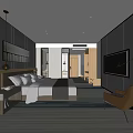 Modern Hotel Guest Room Interior Featuring King Bed Nightstand TV And Carpet