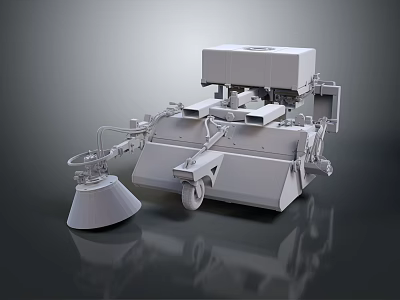 Industrial Specialized Vehicle With White Body Mechanical Structure Rotating Component And Wheels 3d model