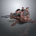 Rusty Red Twin Barrel Heavy Weapon With Mechanical Structure And Tracked Base 3d model