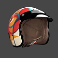 Colorful Patterned Helmet With White Base Black Visor And Vibrant Design Elements