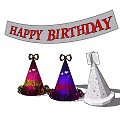 Festive Happy Birthday Decoration Ornament Set With Colorful Party Hats And Banner