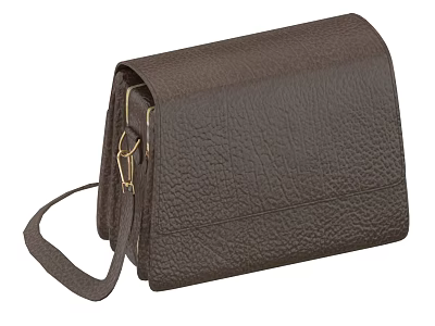 Brown Leather Handbag with Textured Surface Golden Metal Buckle and Adjustable Shoulder Strap 3d model