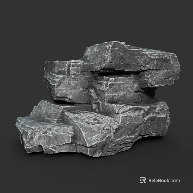 Natural Stacked Gray Stones with Rough Rock Texture and Natural Formation 3d model 