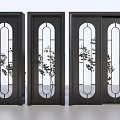 Modern Black Swing Doors With Arched Glass And Branch Pattern Design 3d model
