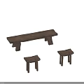 Natural Wooden Leisure Chairs with Simple Design Bench and Small Stools Set
