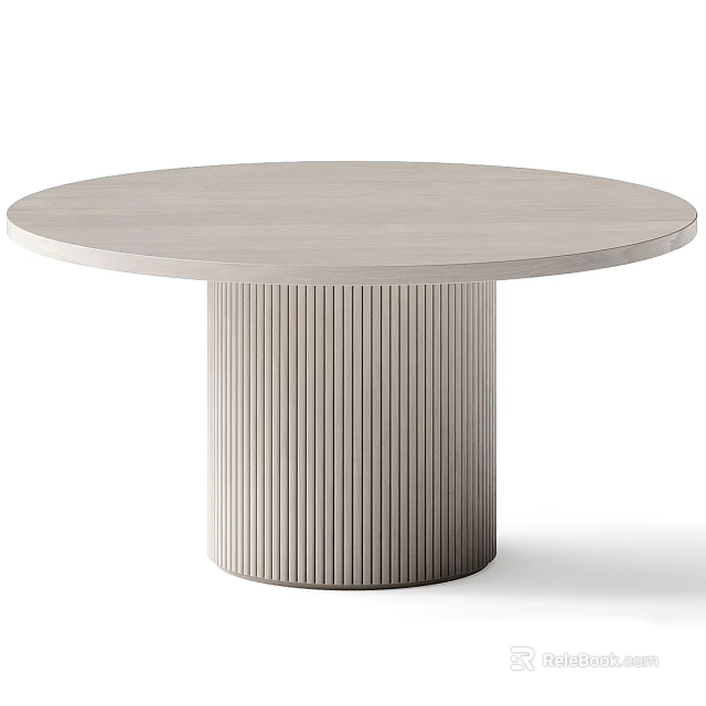 Modern Round Dining Table With Light Colored Tabletop And Fluted Pedestal Base 3d model