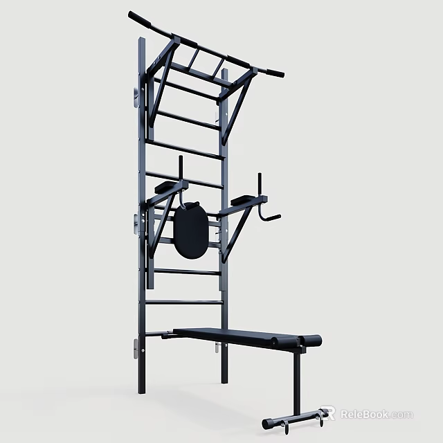 Multifunctional Home Gym Fitness Equipment with Metal Frame Pull Up Bars and Training Bench 3d model 