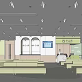 Doctor Waiting Room Interior With Green Walls Beige Sofas And Reception Desk