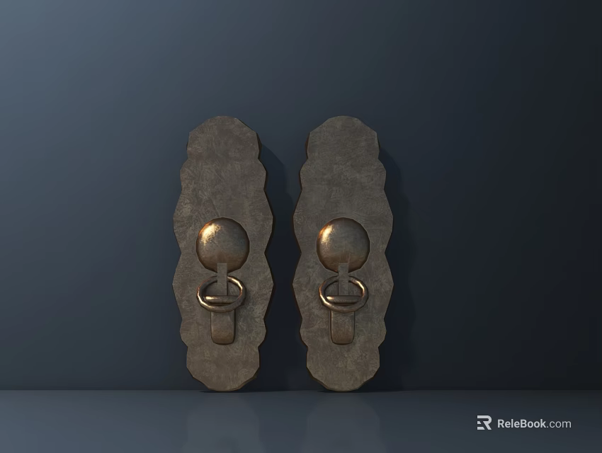 Hardware Tools Antique Brass Door Knockers with Decorative Base and Circular Ring Handles 3d model 