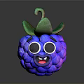 Cartoon Berry Food with Big Eyes Smiling Face Blue Purple Color and Green Leaf Decoration