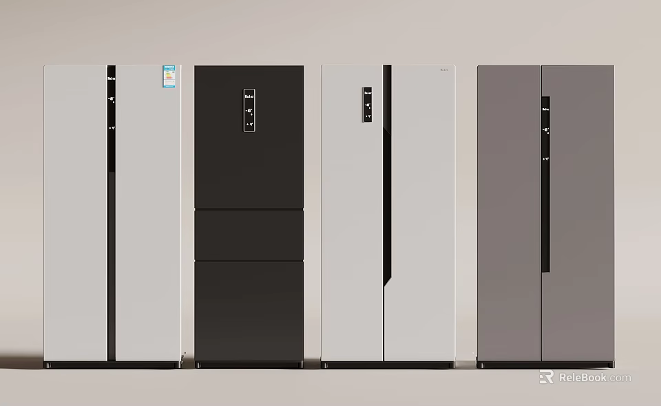 Modern Fridge Freezers with Various Colors and Sleek Designs for Home Kitchen Use 3d model 