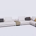 White Modern Sectional Sofa With Decorative Pillows And Matching Ottomans 3d model