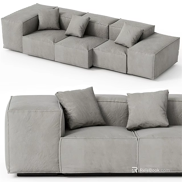 Gray Modular Three Seater Sofa With Soft Fabric Cushions And Sleek Design 3d model