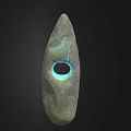 Grayish Green Stone With Central Hole And Blue Glow Inside Surface Veins On Black Background