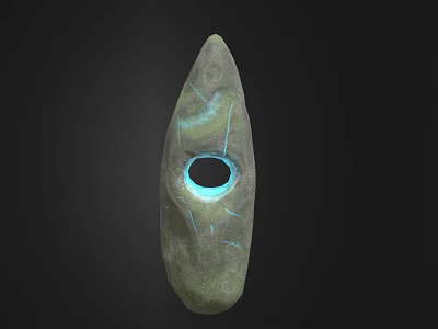 Grayish Green Stone With Central Hole And Blue Glow Inside Surface Veins On Black Background 3d model