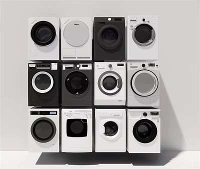 Modern Washing Machines In Various Colors And Front Load Design Styles 3d model