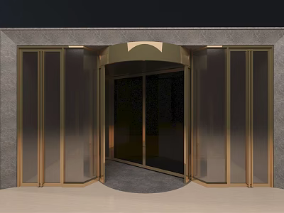 Elegant Brass Revolving Door Entrance With Glass Panels And Marble Walls 3d model