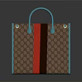 Stylish Fashion Handbag With Brown Patterned Design Red Black Stripes And Turquoise Handles