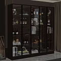 Modern Glass Door Wine Cabinet With Multiple Shelves Wine Bottles Books And Decorations