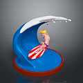 Decorative Surfing Figurine Featuring Blue Wave Blonde Surfer Red White Striped Board And Brown Base