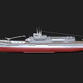 Realistic 3D Model of White Red Ship With Deck Chimney Antenna and Hull