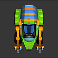 Colorful Green Orange Blue Toy Car With Big Wheels And Dinosaur Horns