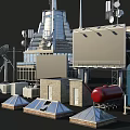 Industrial Equipment Including Tower Antennas Water Tower Storage Tanks Solar Panels And Control Cabinets