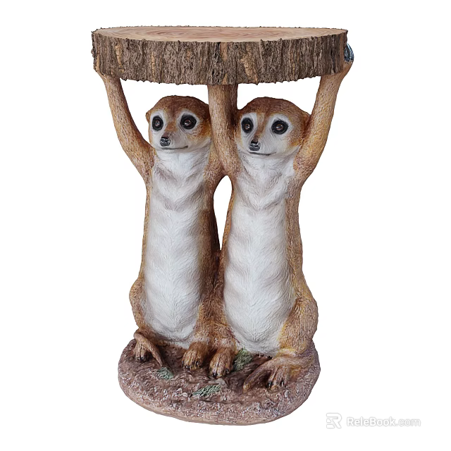 Meerkat Themed Side Table With Two Sculptures Holding Top And Decorative Base 3d model 