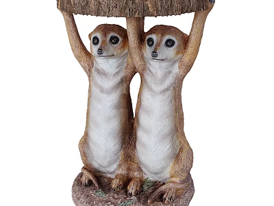 Meerkat Themed Side Table With Two Sculptures Holding Top And Decorative Base 3d model