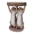 Meerkat Themed Side Table With Two Sculptures Holding Top And Decorative Base