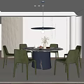 Modern Restaurant Interior With Round Dining Table Green Chairs Pendant Light And Floral Decor