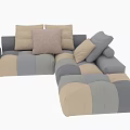 Multi Person Sectional Sofa With Gray Beige Patchwork Plush Cushions 3d model