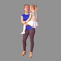 Modern Double Mom Laughs With Daughter 3d model